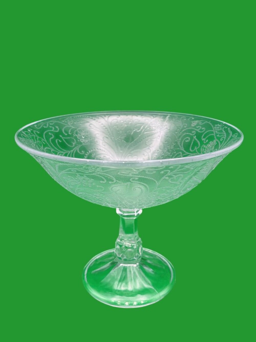VTG Zabkowice Cashmere Pressed Glass Footed Fruit Bowl Floral Motif Pedestal - Picture 2 of 7